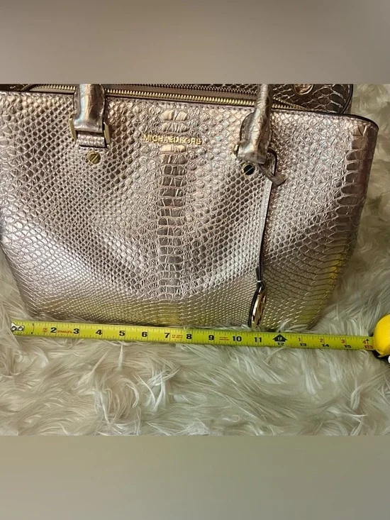 Michael Kors Metallic Golden BronzeSnake-Embossed Top-Handle Satchel - Picture 6 of 16